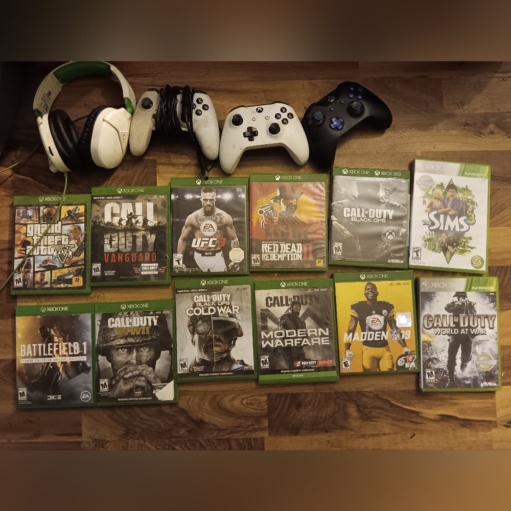 One Video Game Bundle with Controllers and Headset